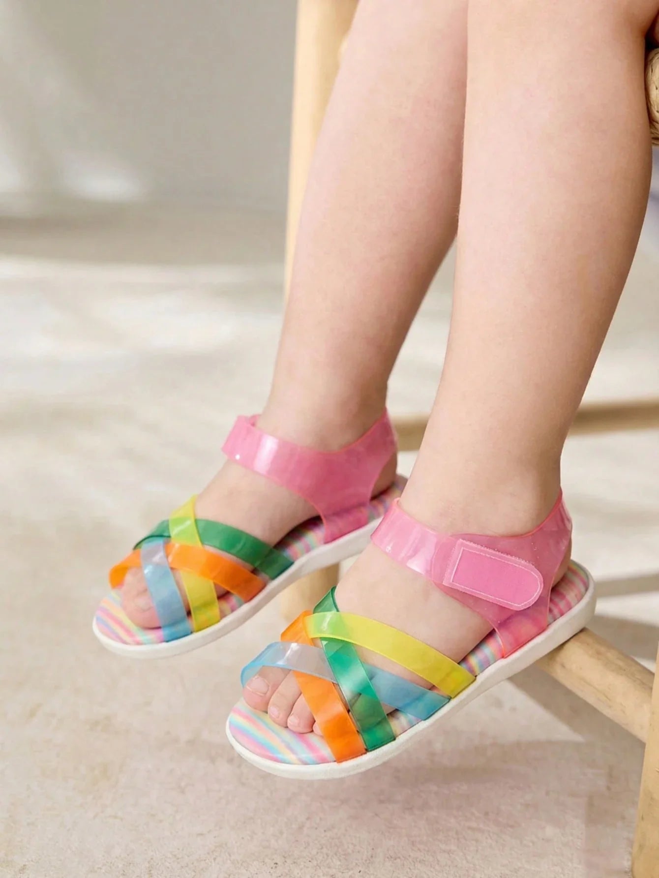 Cozy Pixies 1 Pair Transparent Color block Casual Toddler Girls Open Toe Flat Sandals