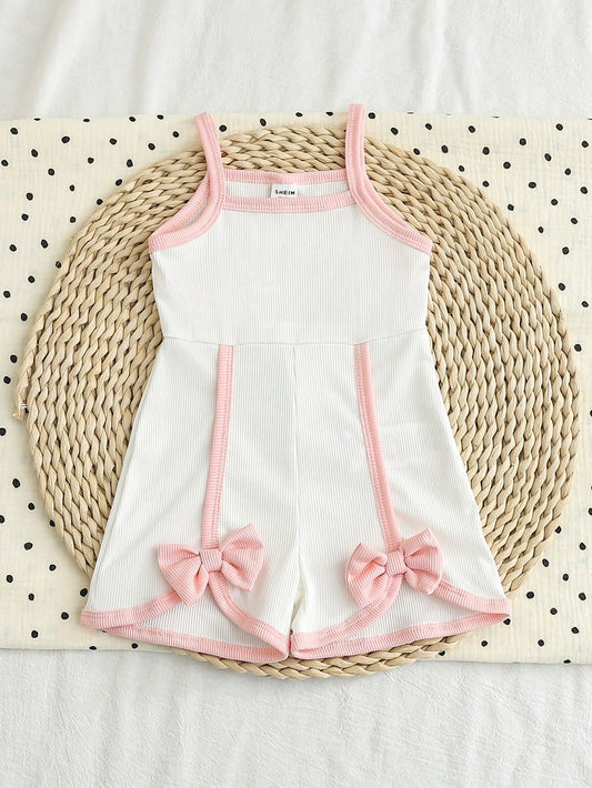 Mummy & Mee, Baby Girls' Casual Sleeveless Elastic Ribbed Romper With Bow