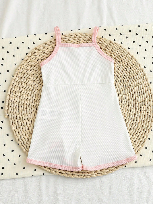 Mummy & Mee, Baby Girls' Casual Sleeveless Elastic Ribbed Romper With Bow