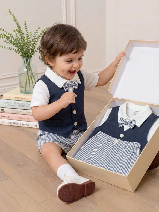 Mummy & Mee, 2pcs Baby Boy Summer Cute Versatile Short Sleeve Shirt,  Pants Gentleman Outfit Set