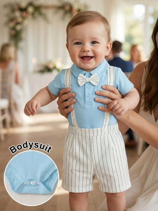 Mummy & Mee, Souflis Souflis 2pcs Baby Boy Gentleman Outfit, Includes Collared Jumpsuit With Bowtie