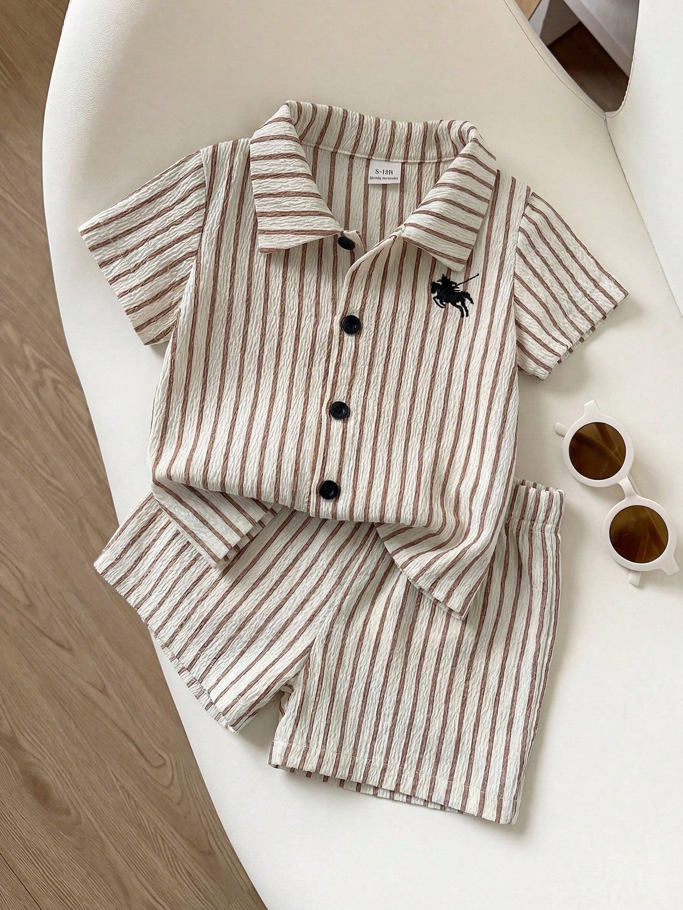 Baby Boy Blue Striped Collared Shirt And Shorts Set