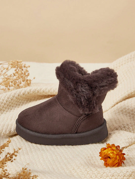 Pixies Girls' Coffee Brown Suede Slip-On Fashion Warm Fleece-Lined