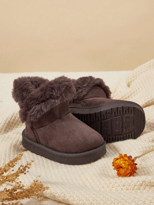 Pixies Girls' Coffee Brown Suede Slip-On Fashion Warm Fleece-Lined