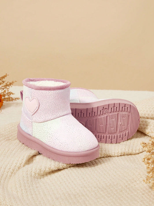 Girls Pink Gradient Glitter Love Winter Snow Boots | Fashion Sweet Warm Fur Lining