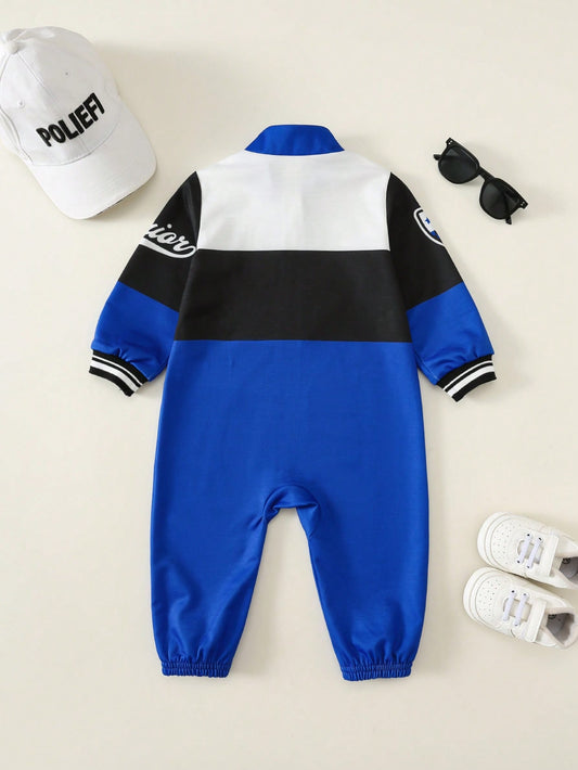 Newborn Baby Boy Autumn/Winter Sport Casual Colorblock Blue Letter Print Pattern
