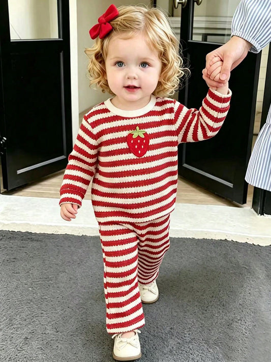 Playful Pals 2pcs/Set Baby Girl Casual Versatile Fashion Long Sleeve Top And Pants Set
