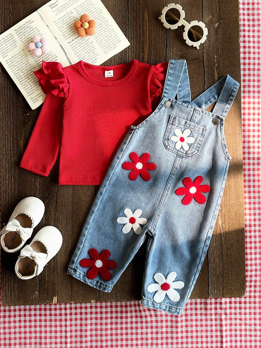 Kids 2pcs Baby Boy Girl Unisex Infant Toddler 0-3 Years Spring Autumn Red Sweet Style