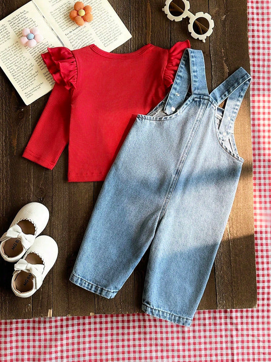 Kids 2pcs Baby Boy Girl Unisex Infant Toddler 0-3 Years Spring Autumn Red Sweet Style