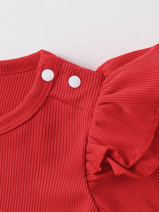 Kids 2pcs Baby Boy Girl Unisex Infant Toddler 0-3 Years Spring Autumn Red Sweet Style