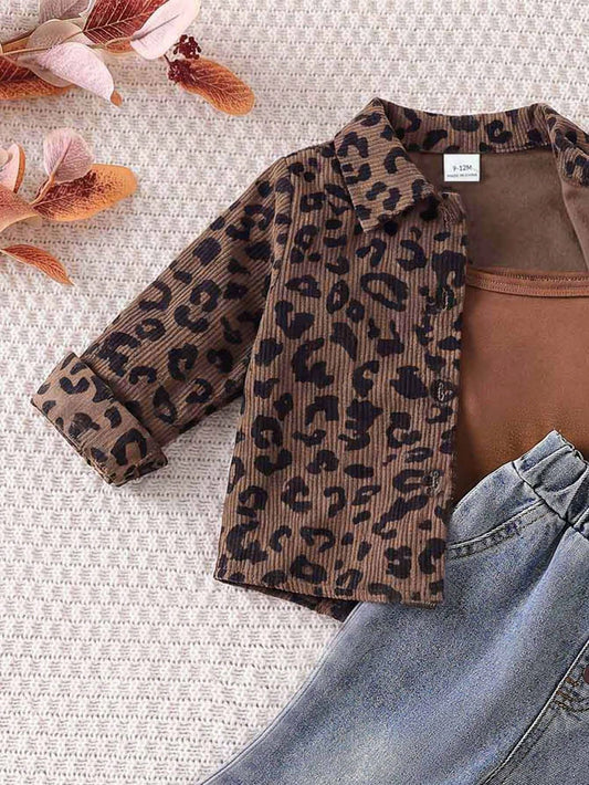 Toddler Girl Shirt Cami Flared Jeans Cute Brown Leopard Print Raw