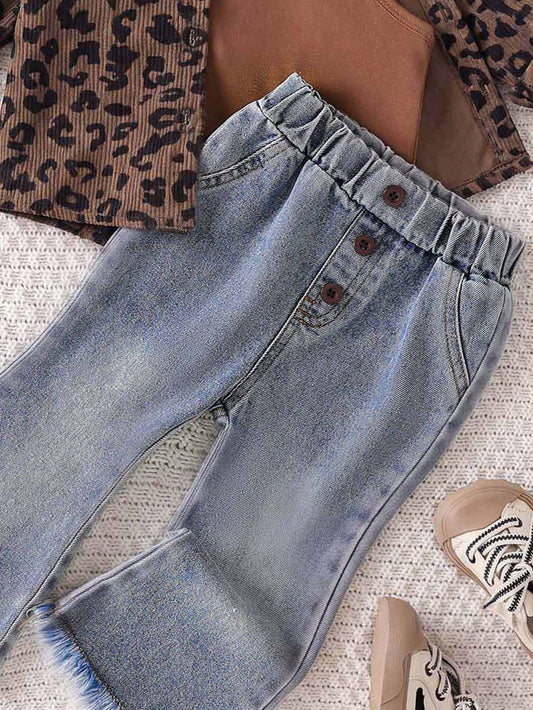 Toddler Girl Shirt Cami Flared Jeans Cute Brown Leopard Print Raw