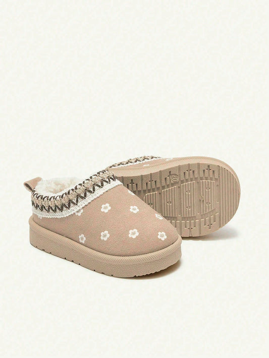 Girls Pink Winter Warm Fur Slippers Fashion Sweet Cute Lace Casual
