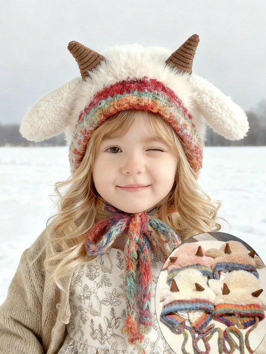 1PC Children Hat For Aged 3-16 Years Old, Little Lamb Horn Hat
