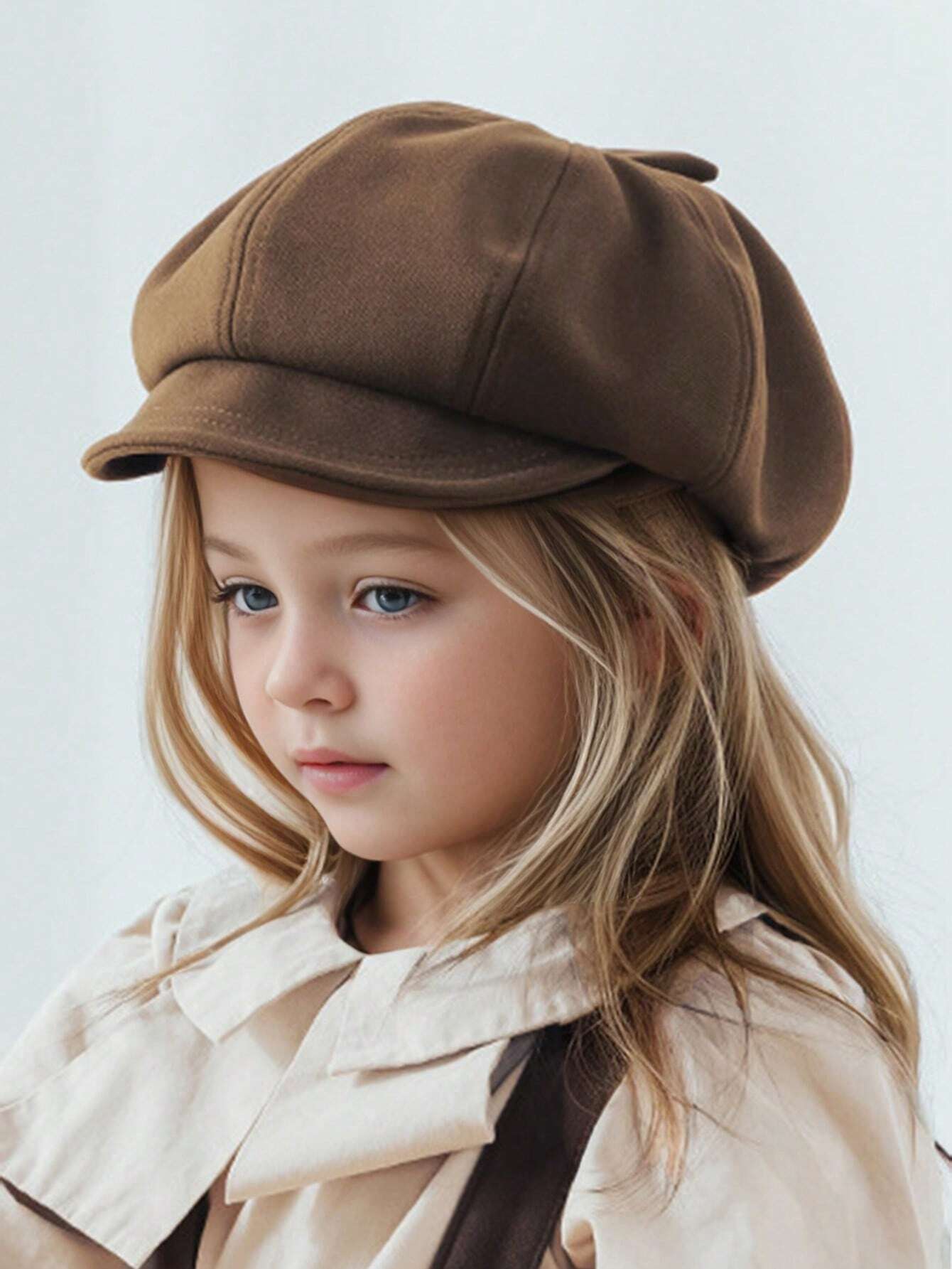 1PC Kids Solid Retro Beret Hat Coffee Brown