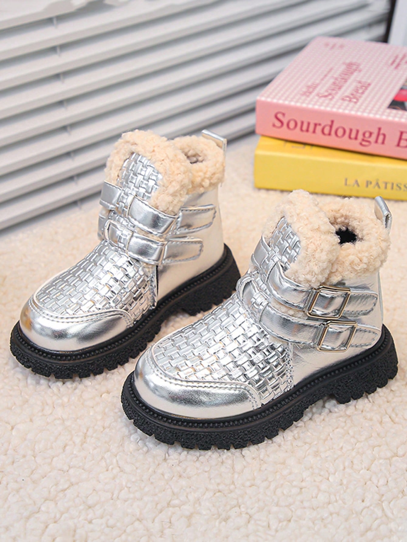 1 Pair Baby Boots With Soft Fuzzy Design At Ankle