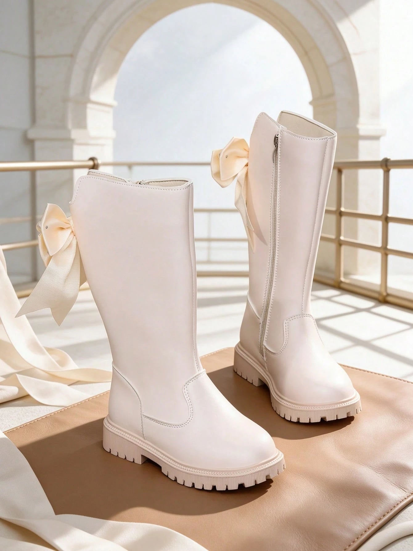 1 Pair Beige Girls' Tall Riding Boots