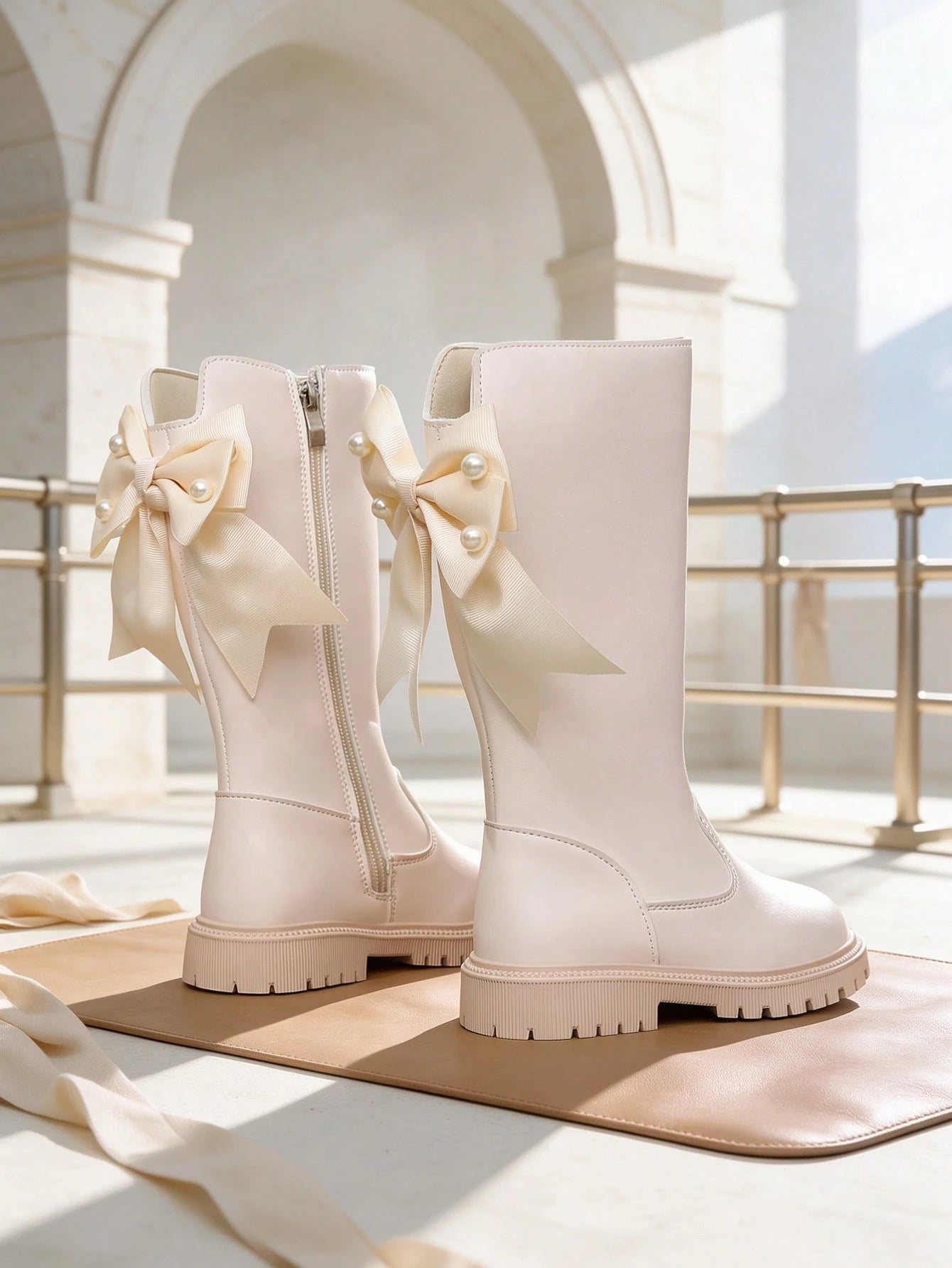 1 Pair Beige Girls' Tall Riding Boots