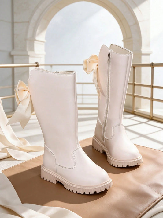 1 Pair Beige Girls' Tall Riding Boots