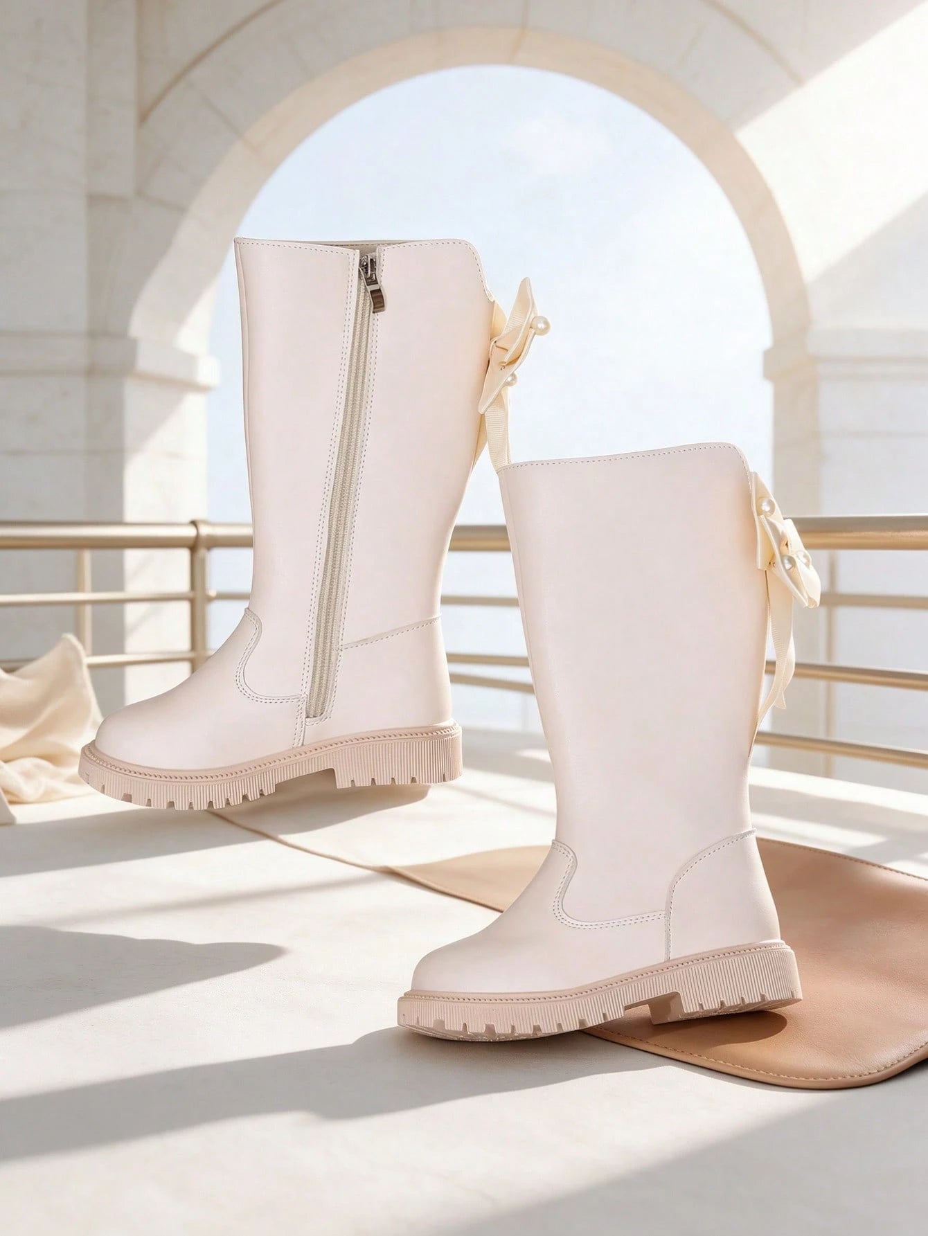 1 Pair Beige Girls' Tall Riding Boots