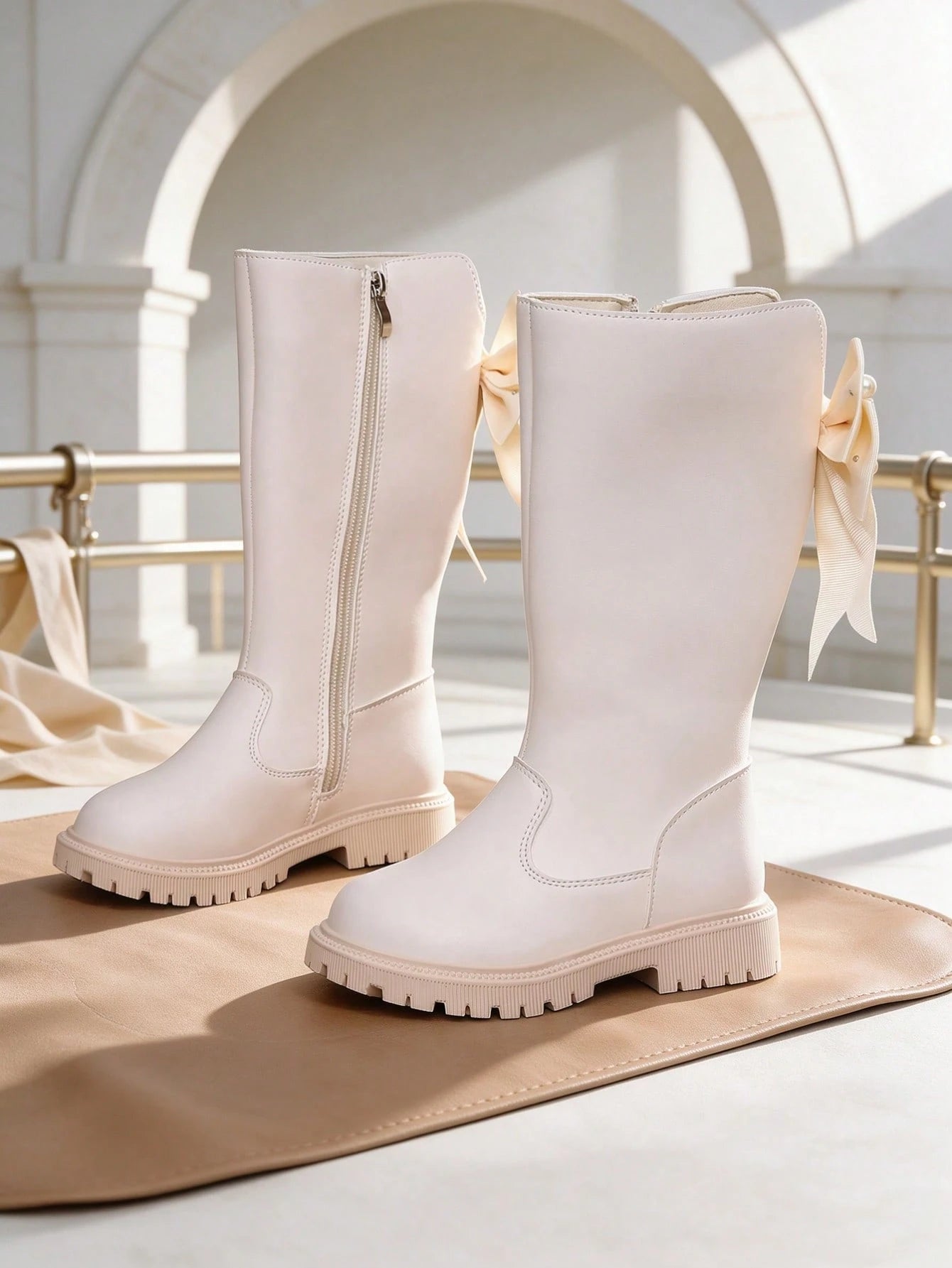1 Pair Beige Girls' Tall Riding Boots
