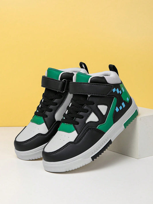 1 Pair Boys'/Girls' Casual Sports Shoes, Black & Green Dirt-Resistant