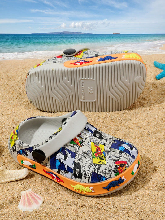 1 Pair Boys' Lightweight Soft-Sole Cute Cartoon Undersea World Graffiti Print Sandals