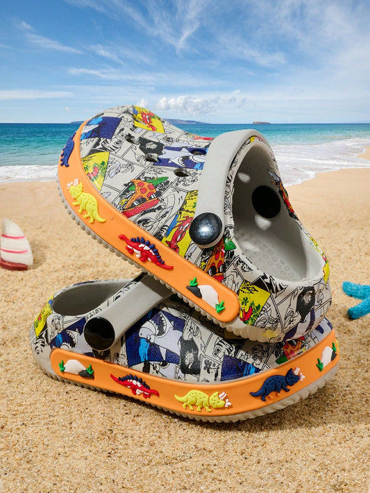 1 Pair Boys' Lightweight Soft-Sole Cute Cartoon Undersea World Graffiti Print Sandals