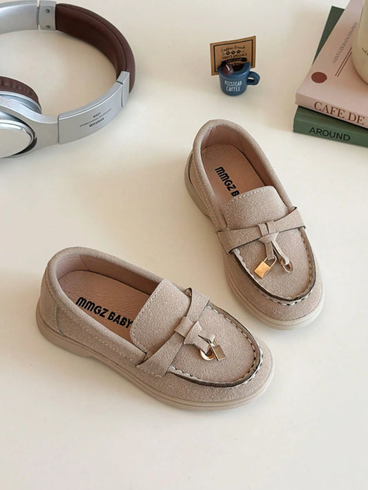 1 Pair Children Casual Solid Color Flat Loafers Beige