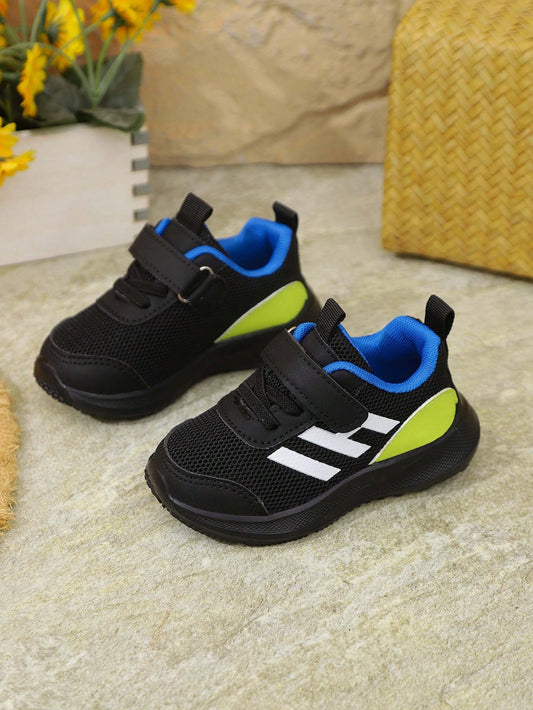 1 Pair Children's PU Breathable Non-Slip Soft Sole Fashion Casual Sports Running Shoes Black