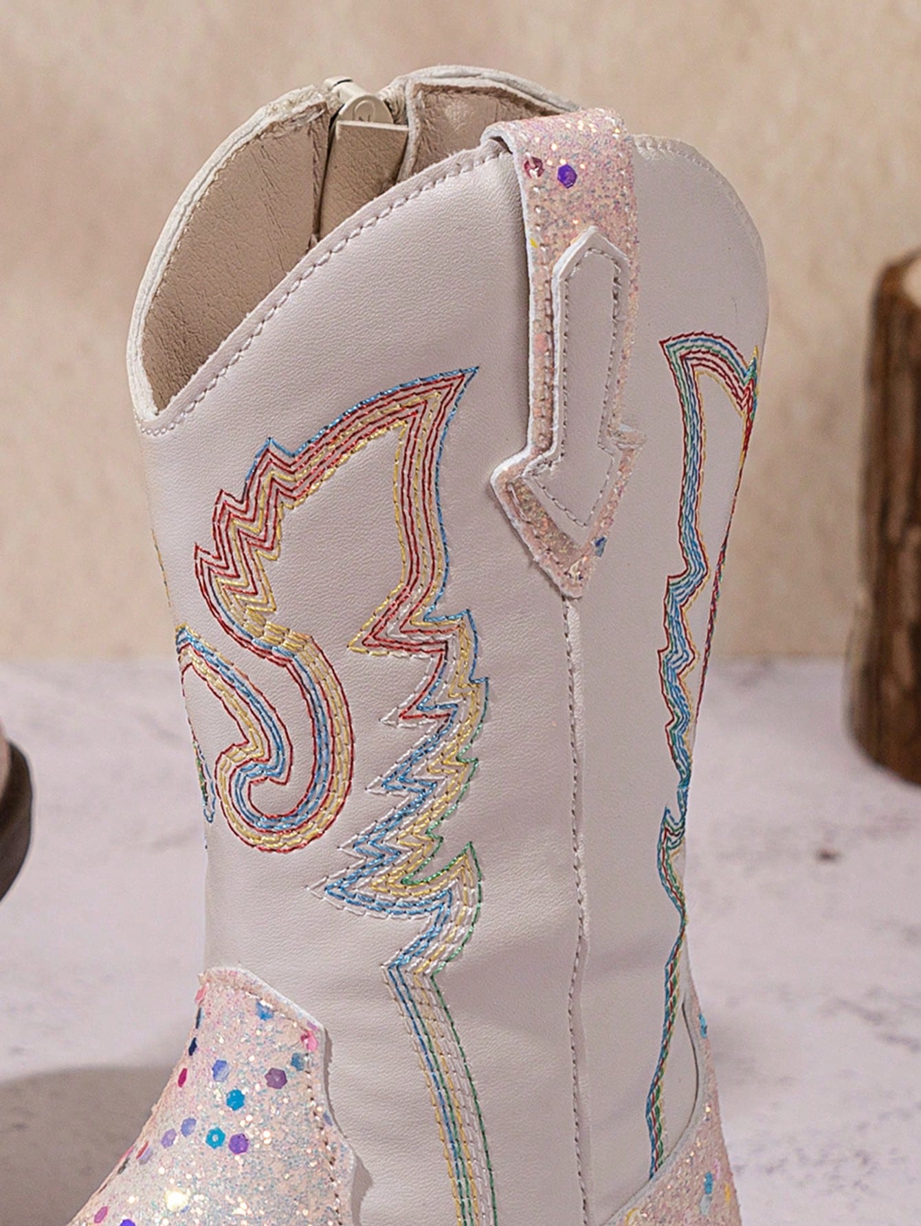 1 Pair Children's Shiny PU Casual Outdoor Square Toe Boots, Milky White