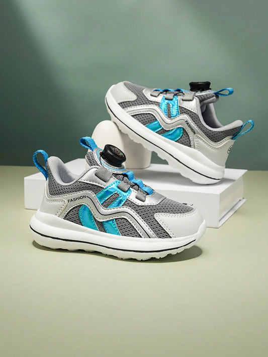 1 Pair Children's Spring/Autumn Chunky Sneakers, Mesh Fabric Upper With Leather Material