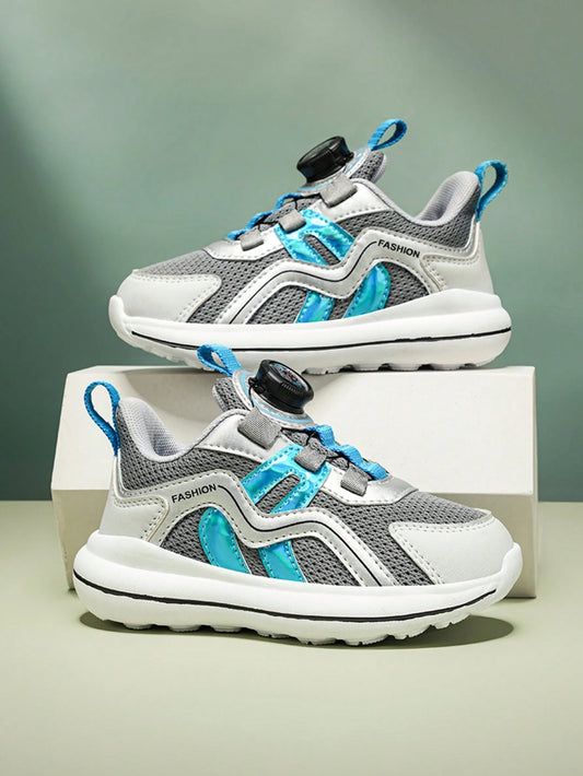 1 Pair Children's Spring/Autumn Chunky Sneakers, Mesh Fabric Upper With Leather Material