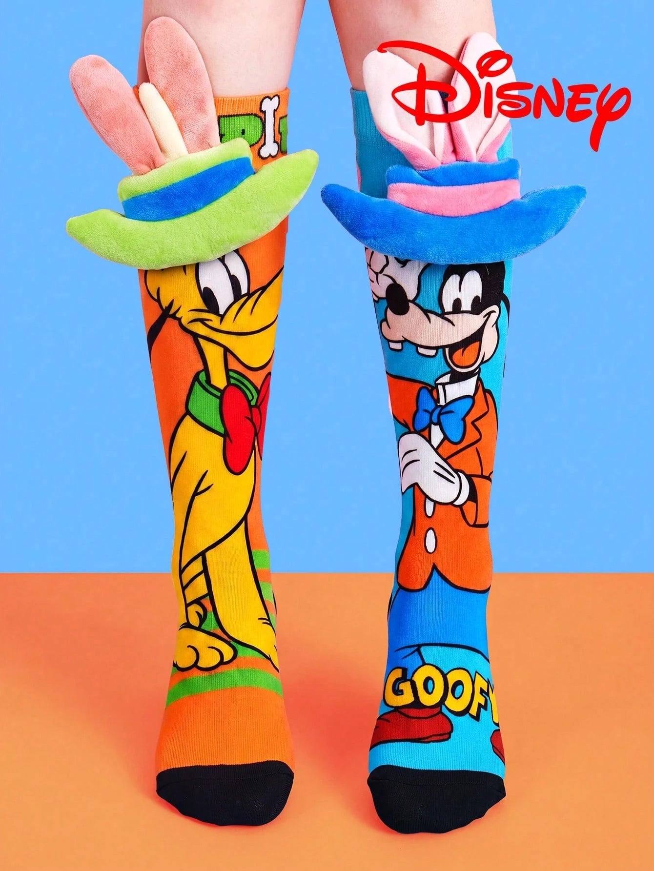 1 Pair Disney Kids Mid-Calf Socks, 3D Cute Pluto & Goofy Design