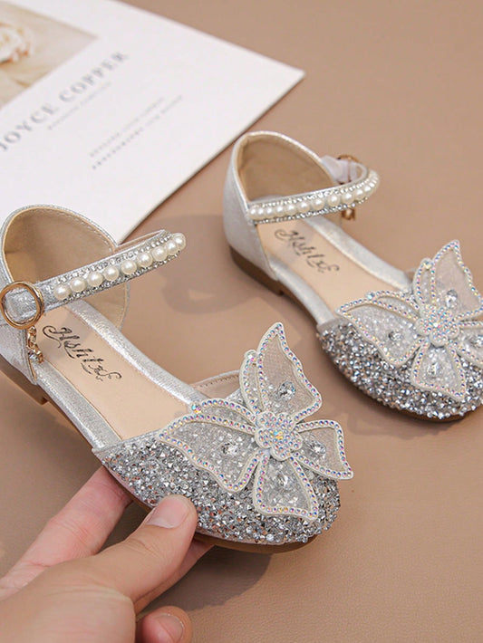 Pearl & Rhinestone Bow Decor Cute Flat Sandals
