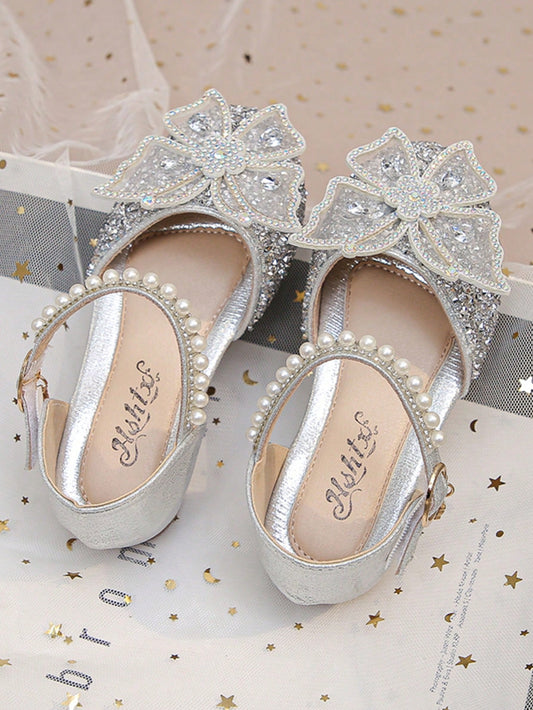 Pearl & Rhinestone Bow Decor Cute Flat Sandals