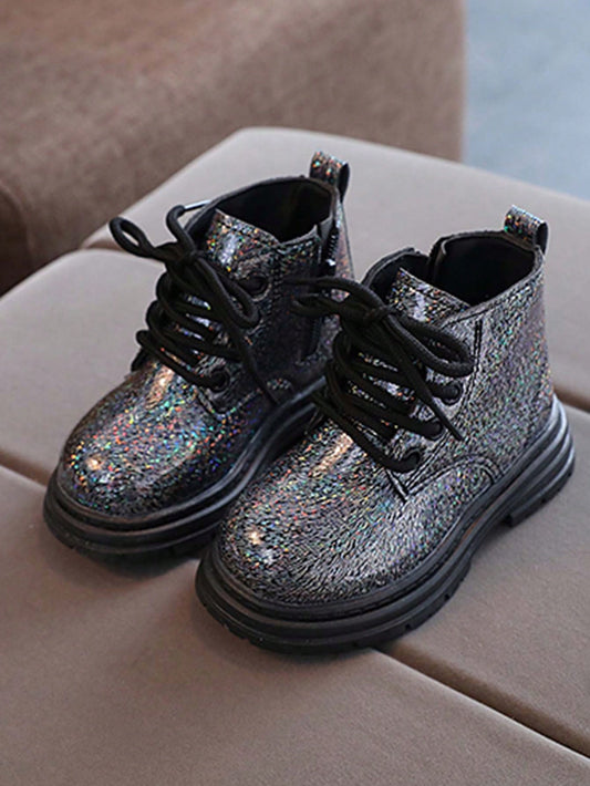 1 Pair Fashionable Classic Round Toe PU Shiny Cute Princess Boots Black