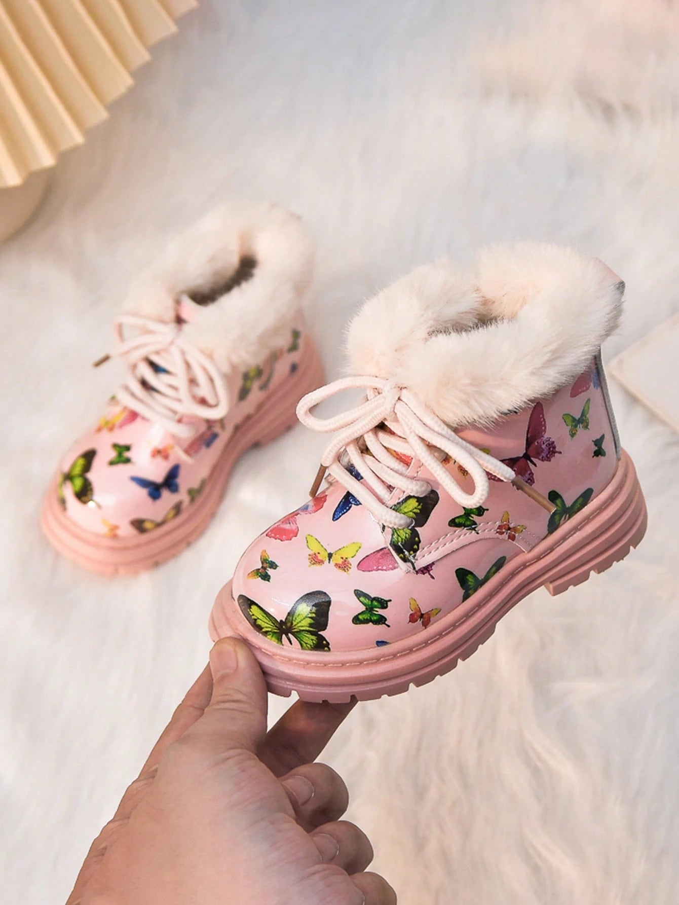 1 Pair Girls' Butterfly Print Warm Boots