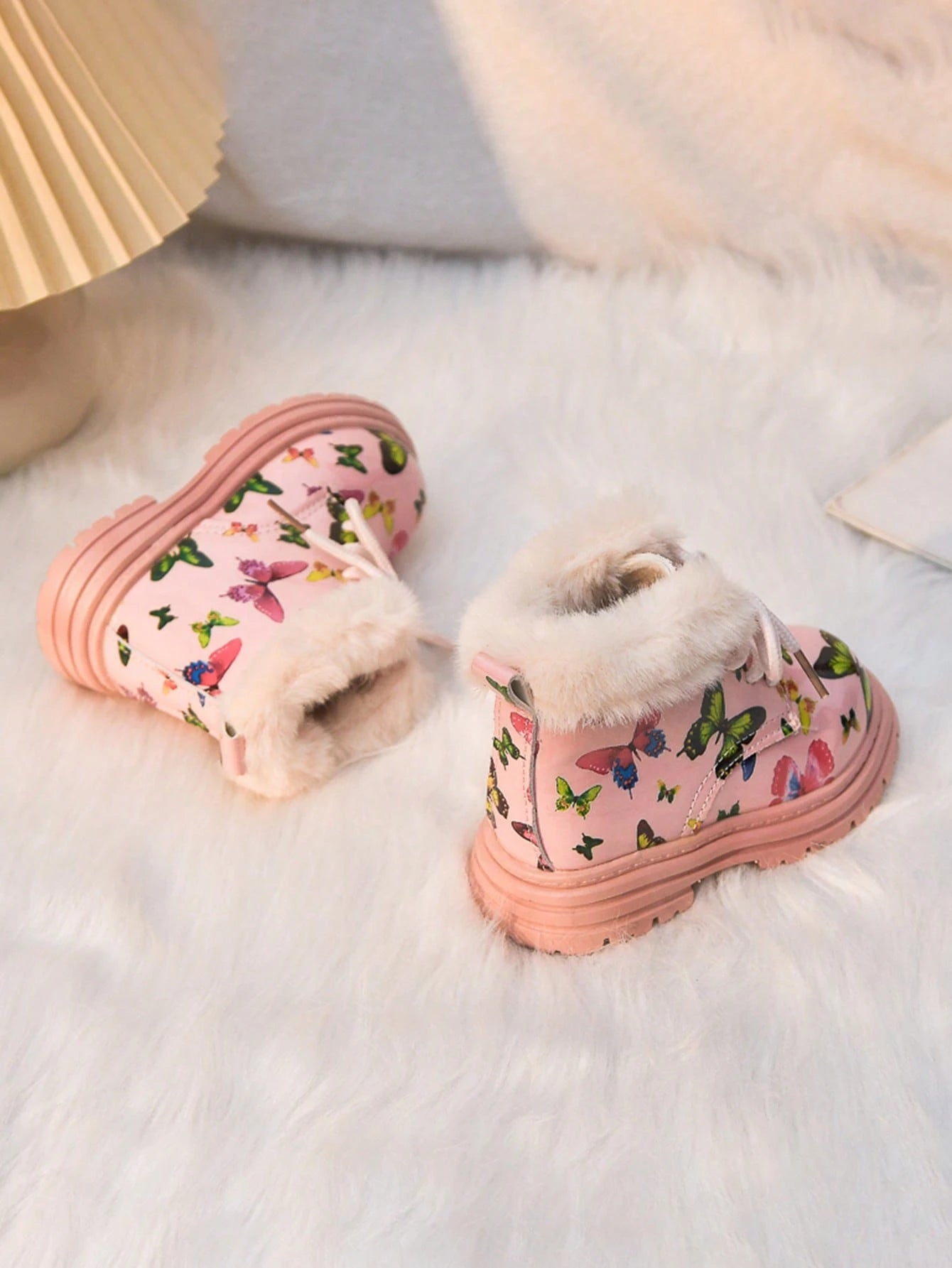 1 Pair Girls' Butterfly Print Warm Boots