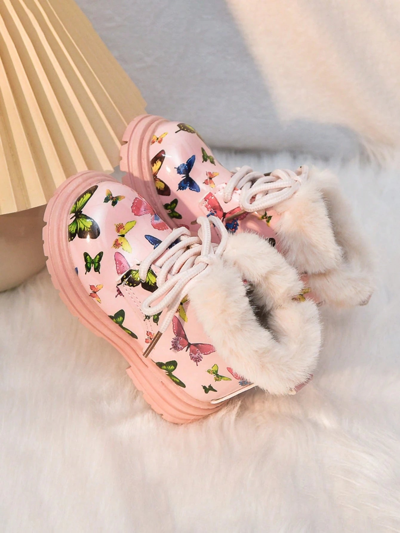 1 Pair Girls' Butterfly Print Warm Boots