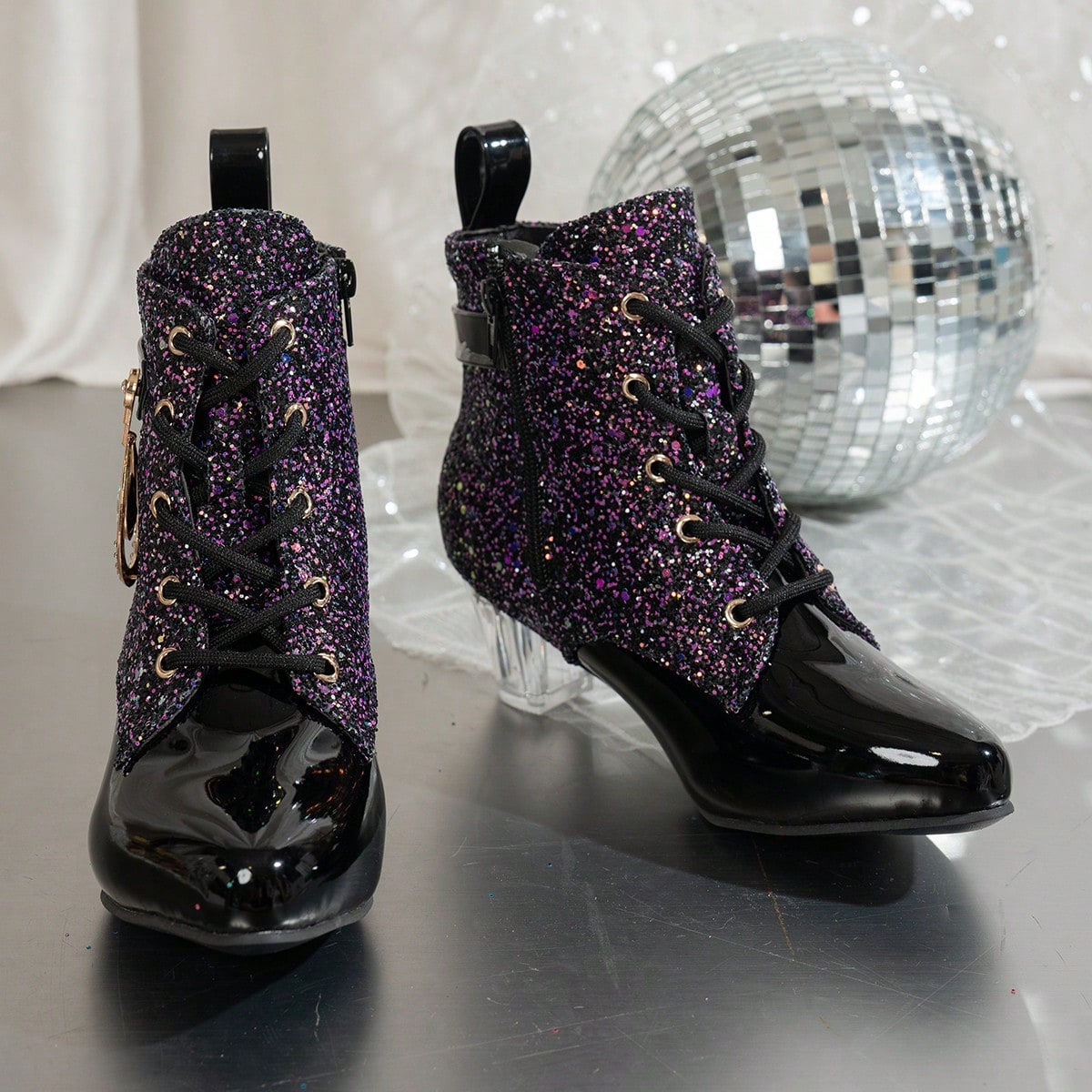 1 Pair Girls' Glitter Sequin Ankle Boots