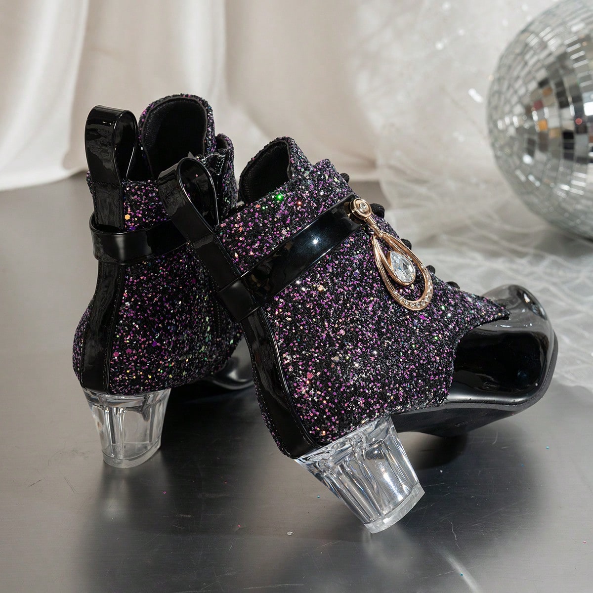 1 Pair Girls' Glitter Sequin Ankle Boots