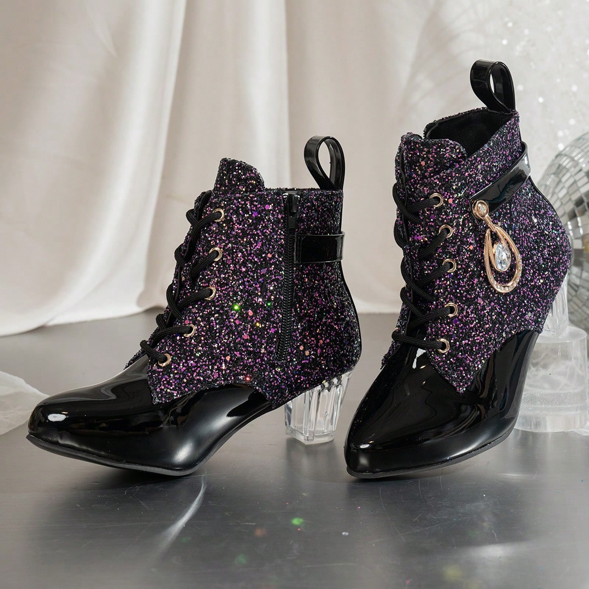 1 Pair Girls' Glitter Sequin Ankle Boots