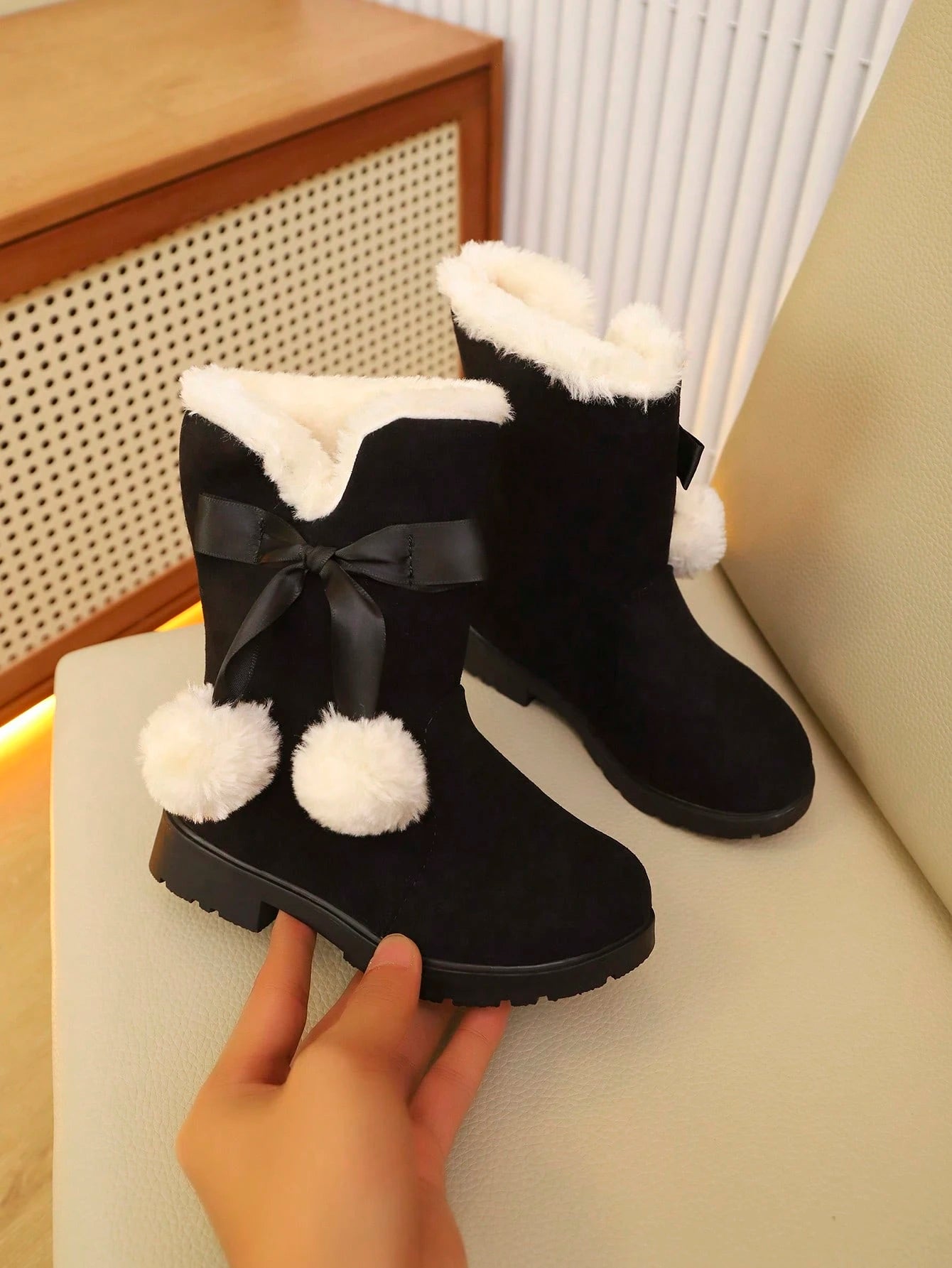 1 Pair Girls' High-Top Boots For Autumn/Winter, Warm And Comfortable Shoes