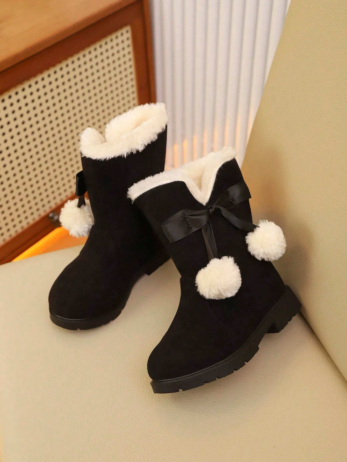 1 Pair Girls' High-Top Boots For Autumn/Winter, Warm And Comfortable Shoes