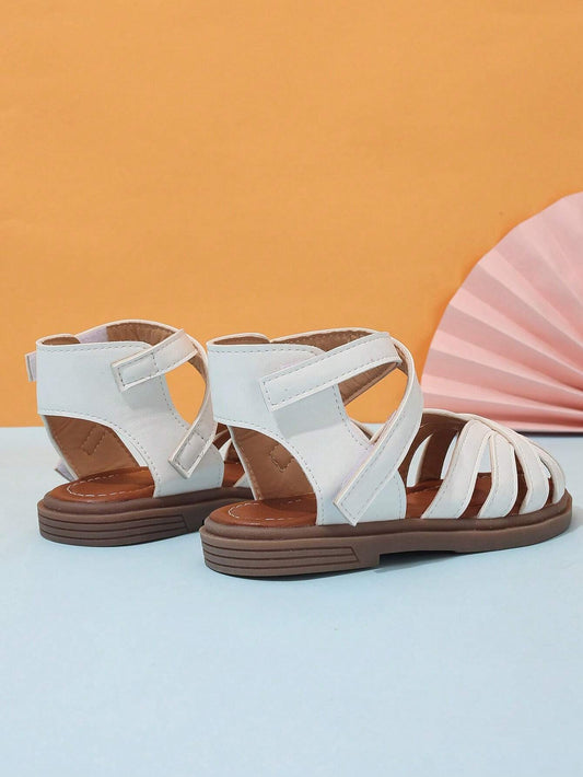 1 Pair Girls Hollow-Out PU Bandage Decor Flat Cute Sandals