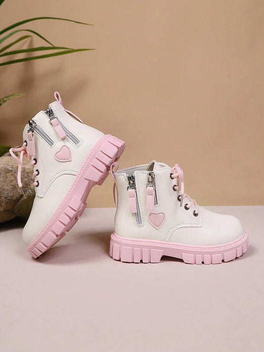 1 Pair Girls Heart-Shaped Decor Pink Boots
