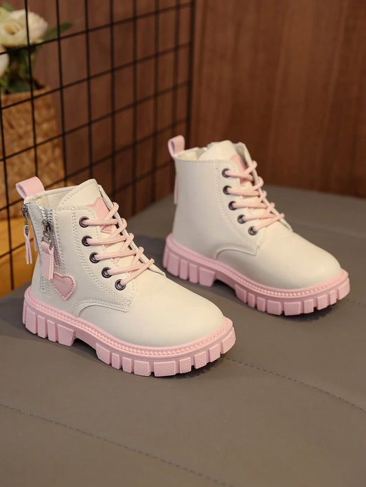 1 Pair Girls Heart-Shaped Decor Pink Boots