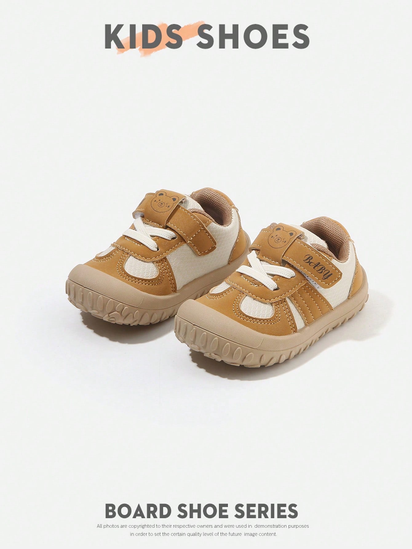 Bear Print Patchwork Closed-Toe Hook & Loop Flat Sole Korean Style Sneakers