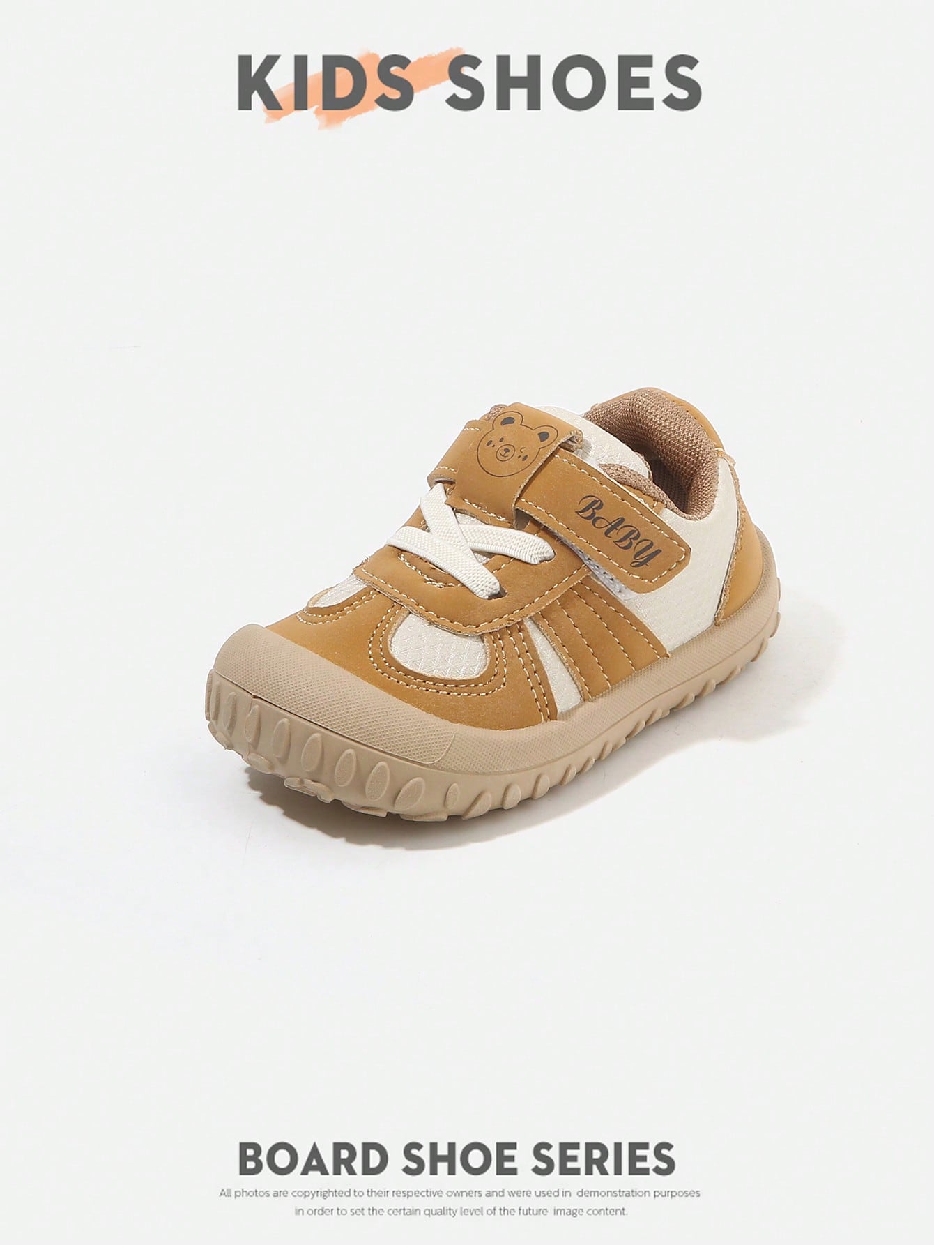 Bear Print Patchwork Closed-Toe Hook & Loop Flat Sole Korean Style Sneakers